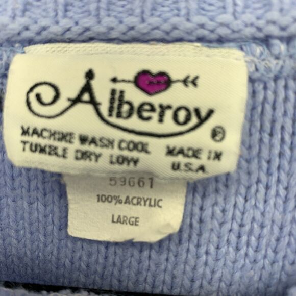 Vintage Alberoy Womens Large Cable Knit Crewneck Sweater USA 90’s Fisherman Blue - Picture 4 of 7
